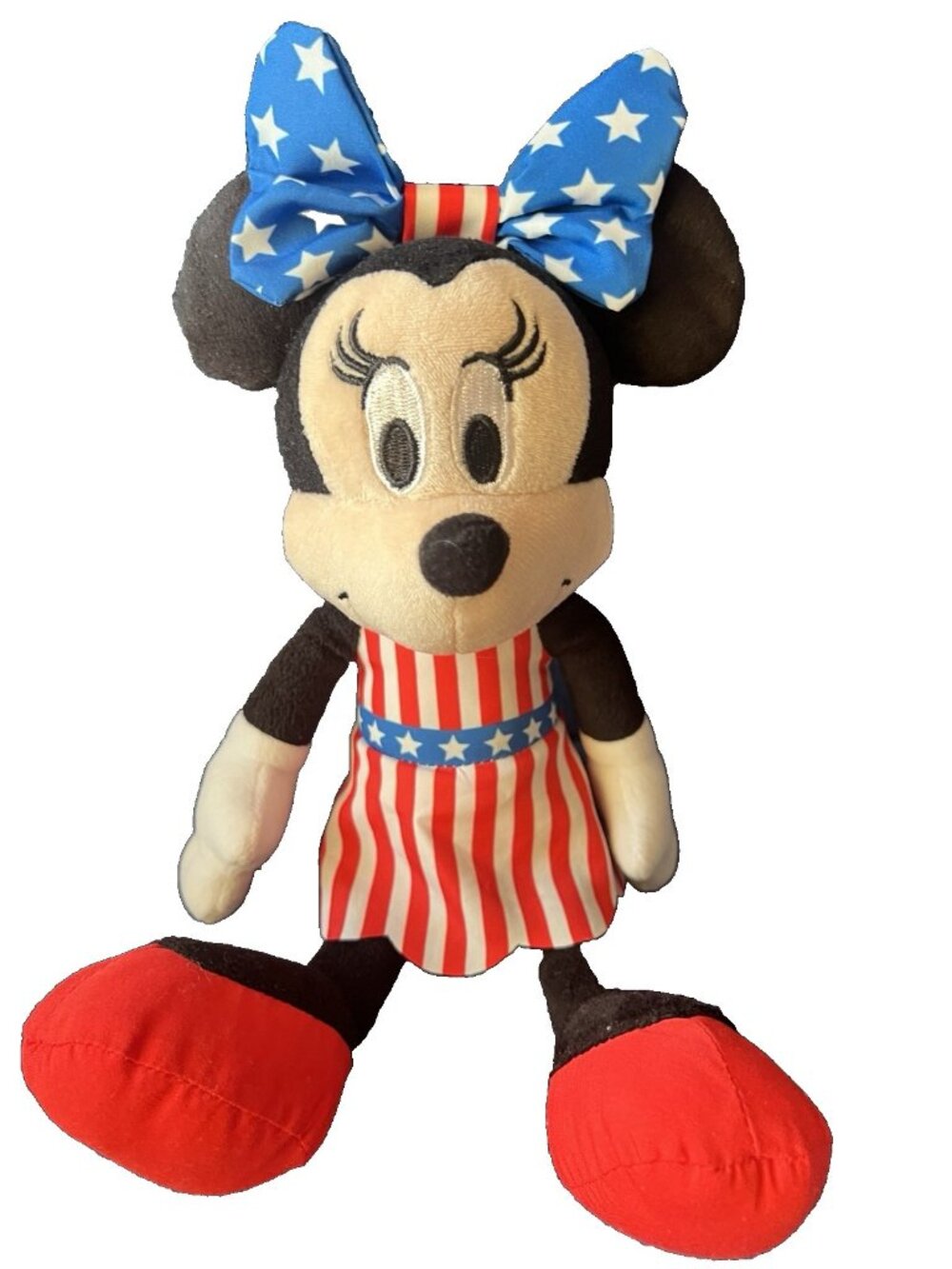 Disney Minnie Mouse Plush Patriotic Americana Stars & Stripes Dress 10" Toy
